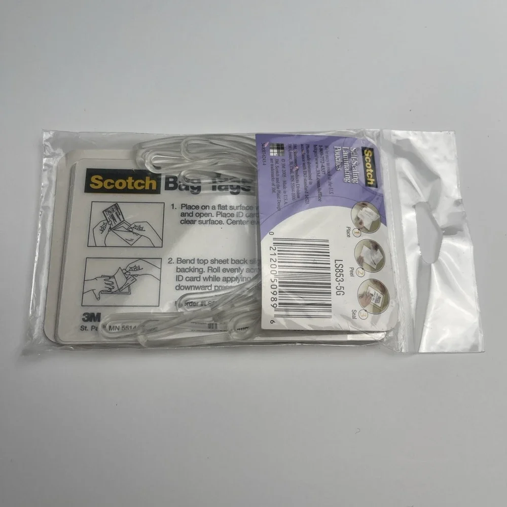 Scotch 3M Self-Sealing Laminating Pouches Luggage Bag Tags 5ct Clear New